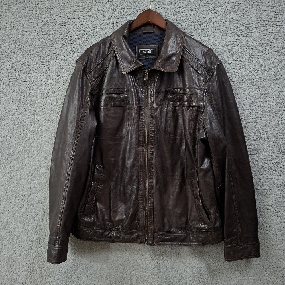 Missani Le Collezioni Mens Buttery Leather Full Zip Jacket Bomber Size XL Patina